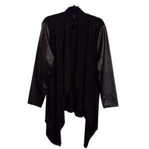 Torrid Size 2X Black Ponte Knit Faux Leather Drape Cardigan Open Front Stretch